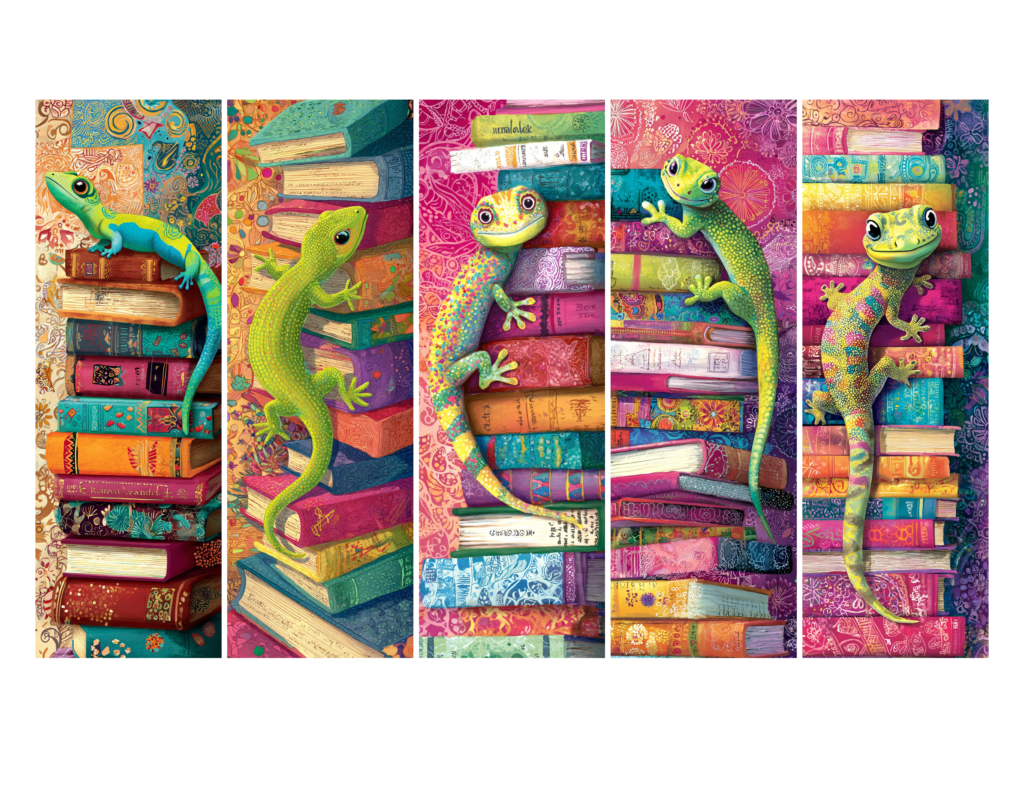 Set of 5 different gecko bookmarks 2"x6"